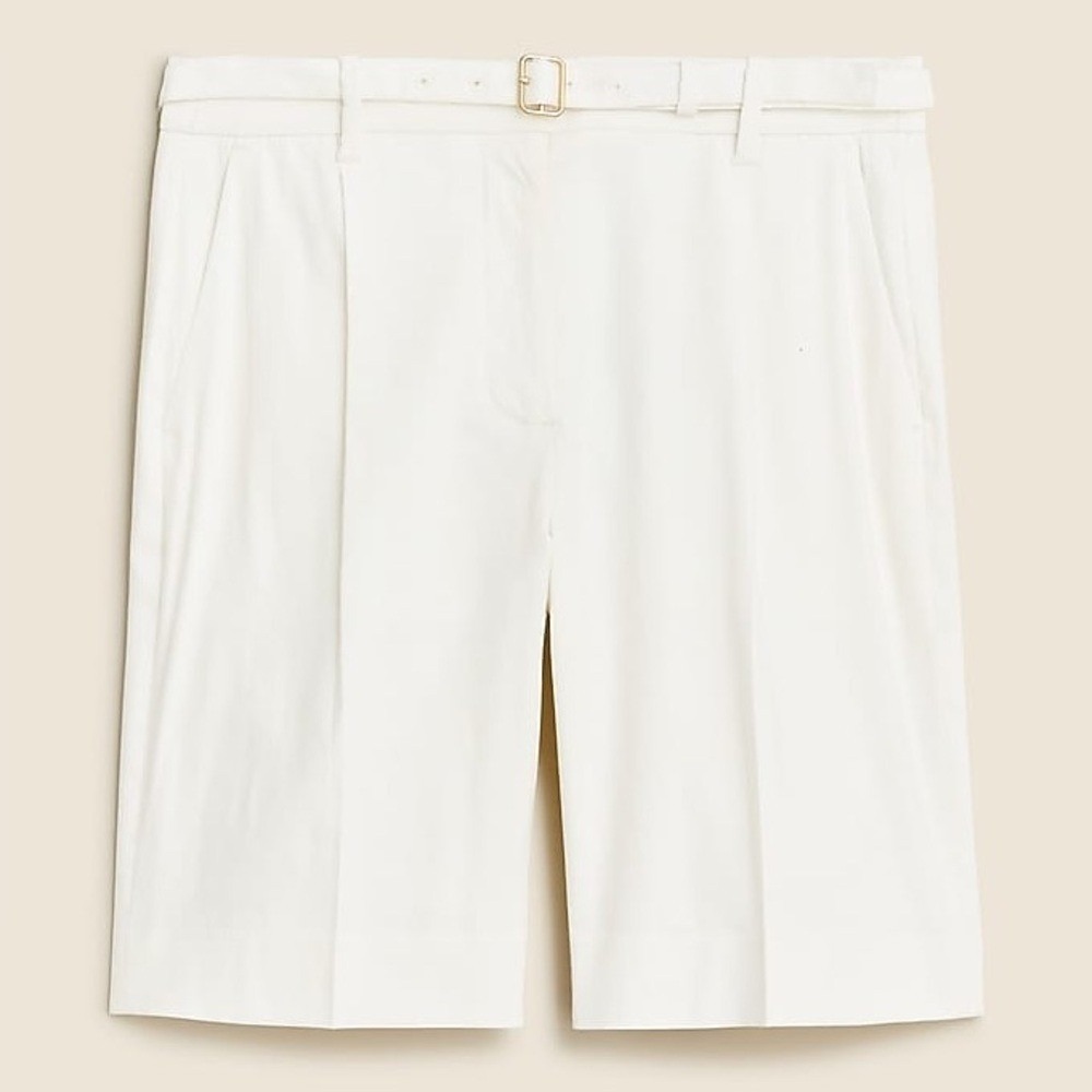 J. Crew Pleated 9" trouser short with belt in linen blend Ivory size 16
